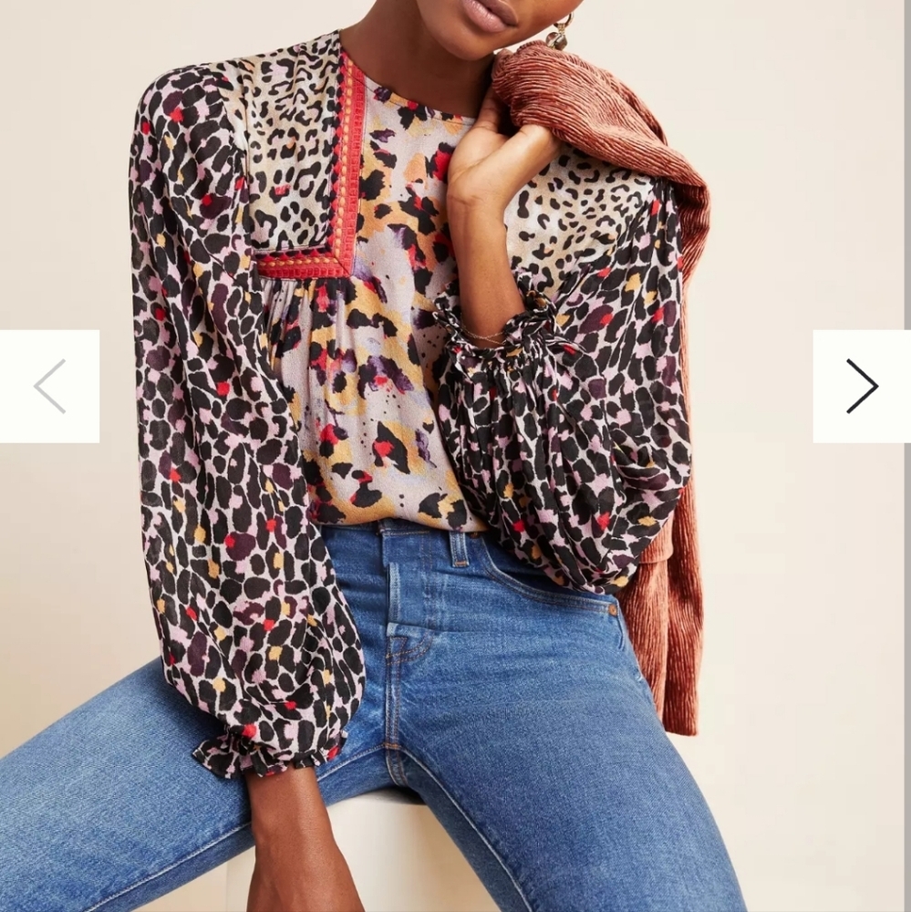 Anthropologie Joelle Leopard Peasant Blouse Size Medium